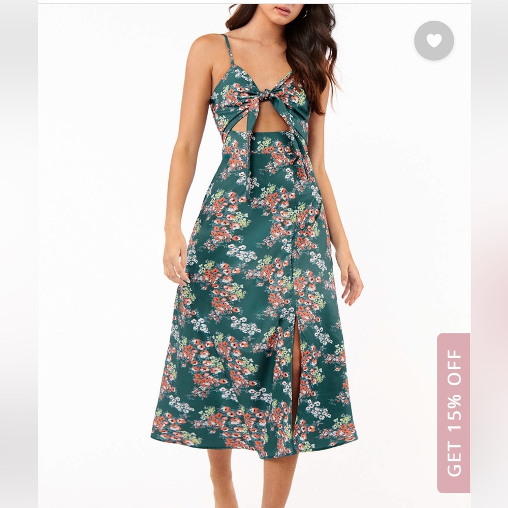 Azazie Hazen emerald floral tie front midi dress